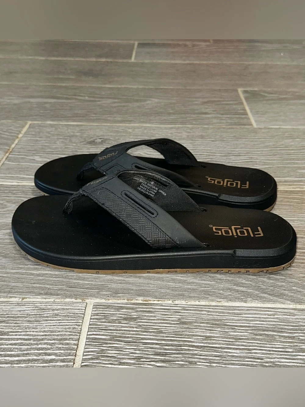 Flojos Ryan Men's Sandal Black Comfort Memory Foam Flip Flops Size 8 Beach Shoe